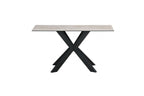 Modern Beige Ceramic and Glass Console Table with Black Metal Crossed Base - Home Furniture Interiors