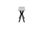 Modern Beige Ceramic and Glass Console Table with Black Metal Crossed Base - Home Furniture Interiors