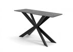 Modern Black Ceramic and Glass Top Console Table with Iron Starburst Base - Home Furniture Interiors