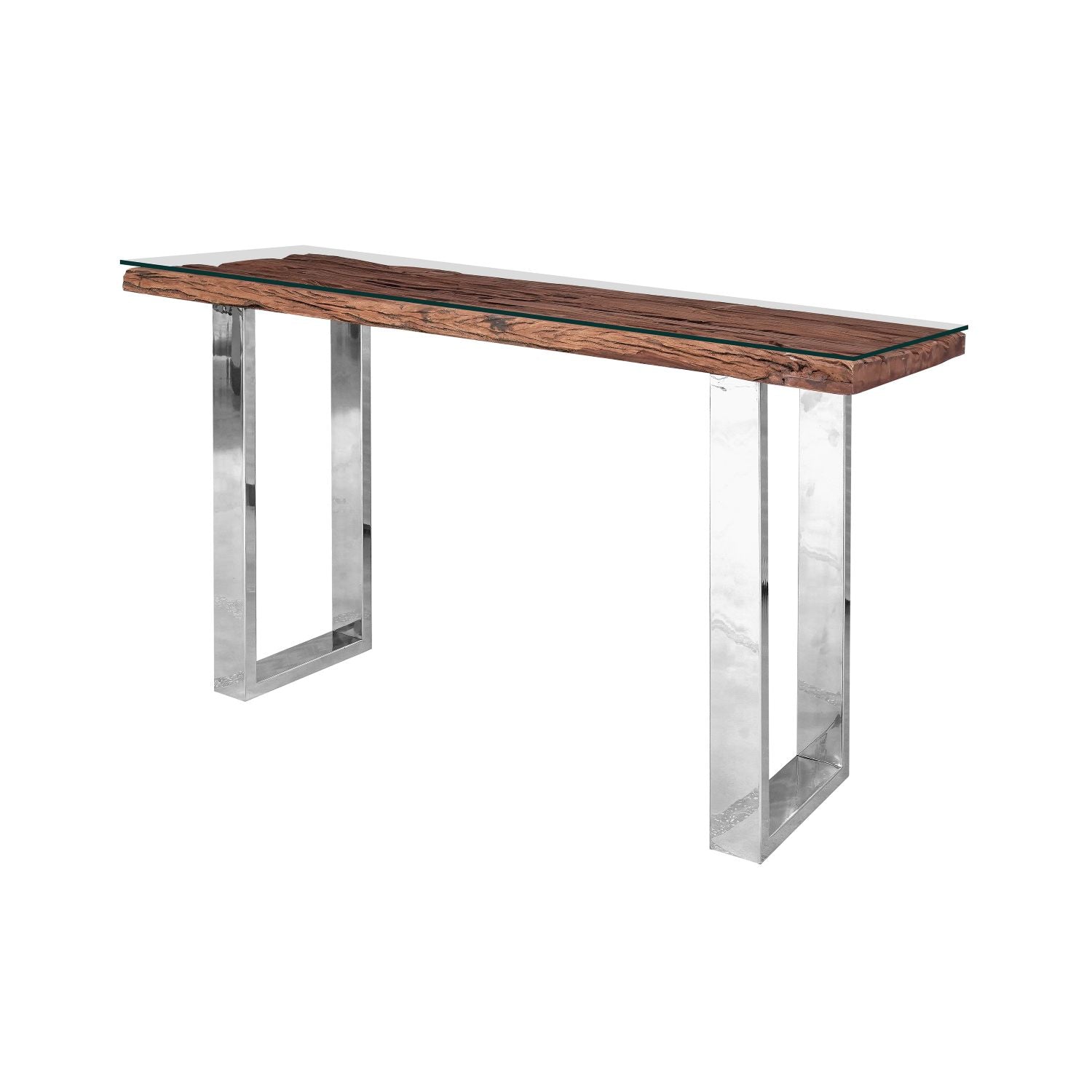 Modern Reclaimed Wood Rectangular Console Table with Polished Steel Legs - Home Furniture Interiors