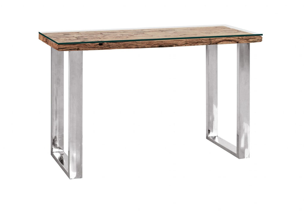Modern Reclaimed Wood Rectangular Console Table with Polished Steel Legs - Home Furniture Interiors