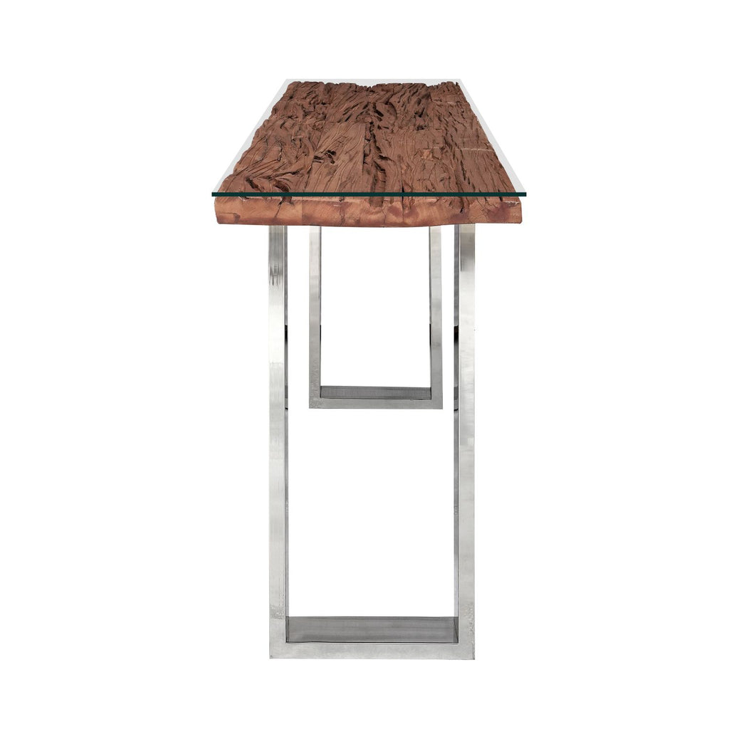 Modern Reclaimed Wood Rectangular Console Table with Polished Steel Legs - Home Furniture Interiors