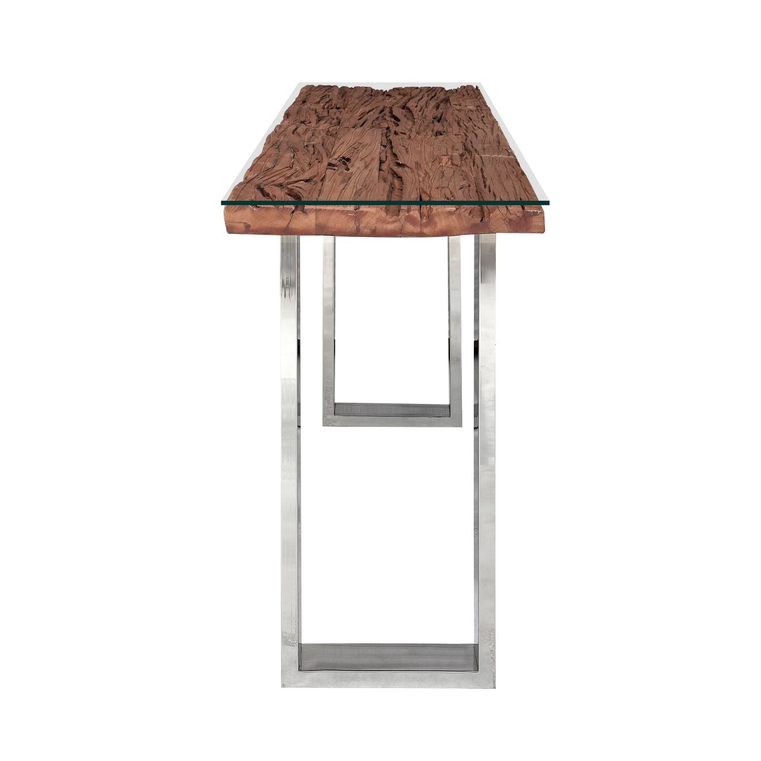 Modern Reclaimed Wood Rectangular Console Table with Polished Steel Legs - Home Furniture Interiors