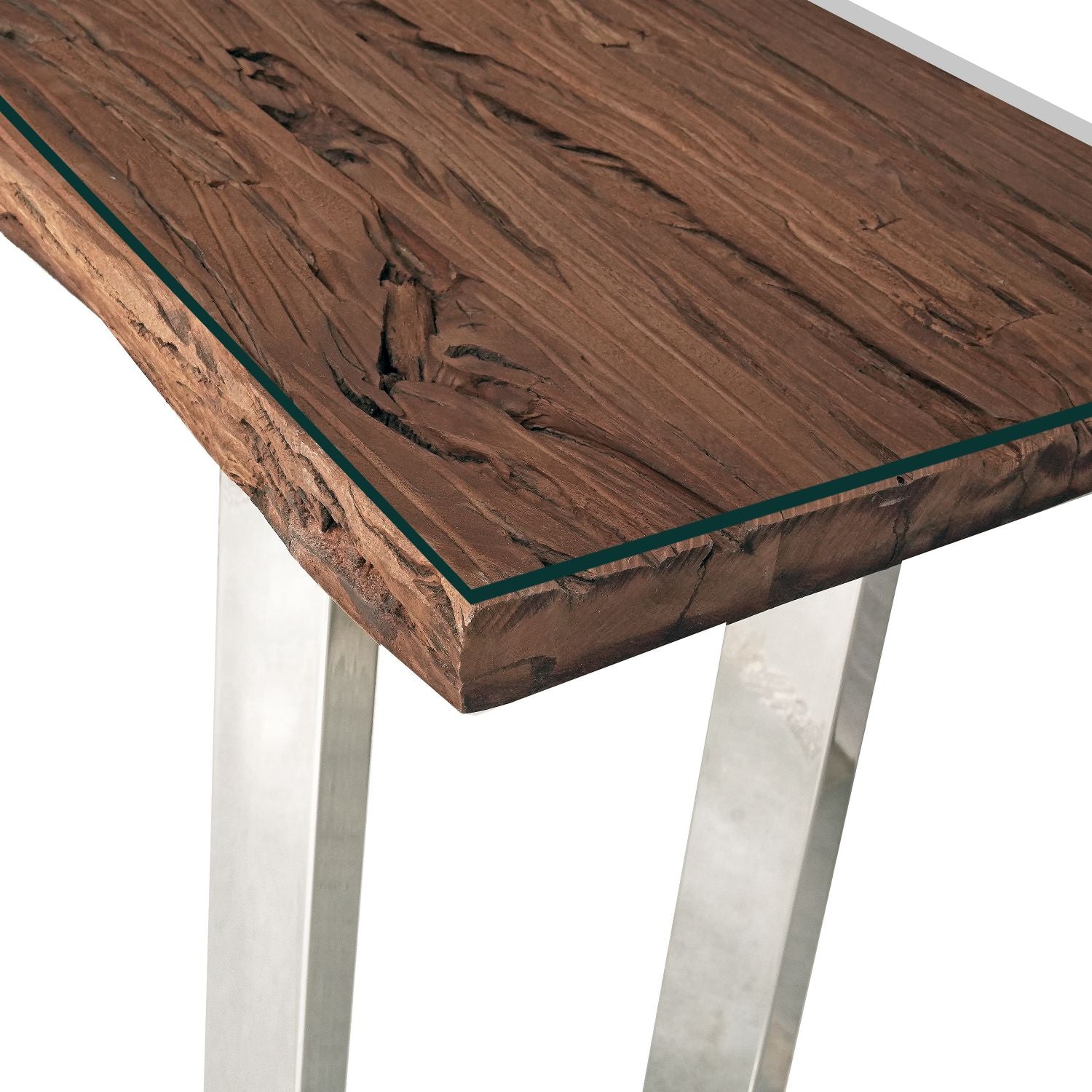 Modern Reclaimed Wood Rectangular Console Table with Polished Steel Legs - Home Furniture Interiors