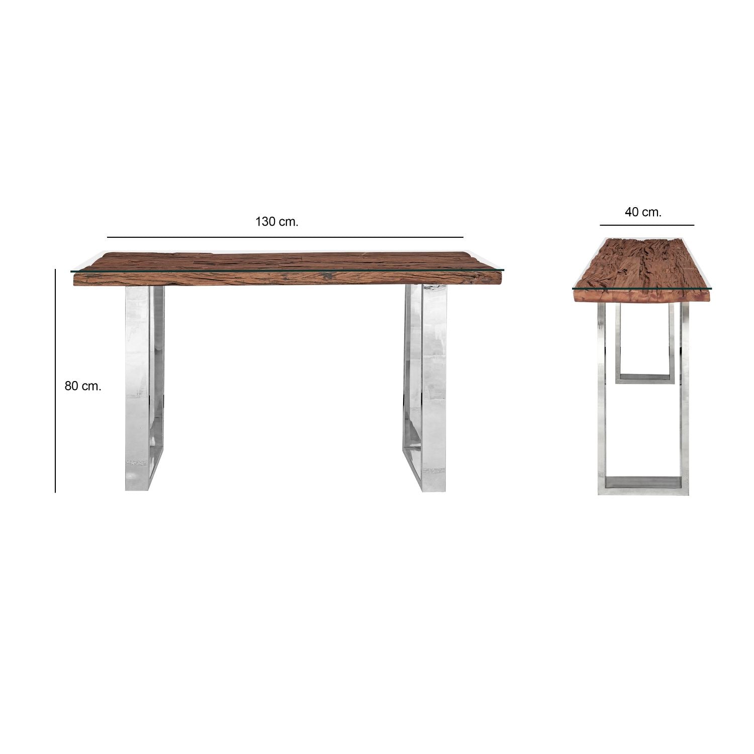Modern Reclaimed Wood Rectangular Console Table with Polished Steel Legs - Home Furniture Interiors