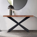 Modern Sheesham Wood Console Table with Black X Shaped Iron Frame