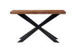 Modern Sheesham Wood Console Table with Black X Shaped Iron Frame - Home Furniture Interiors