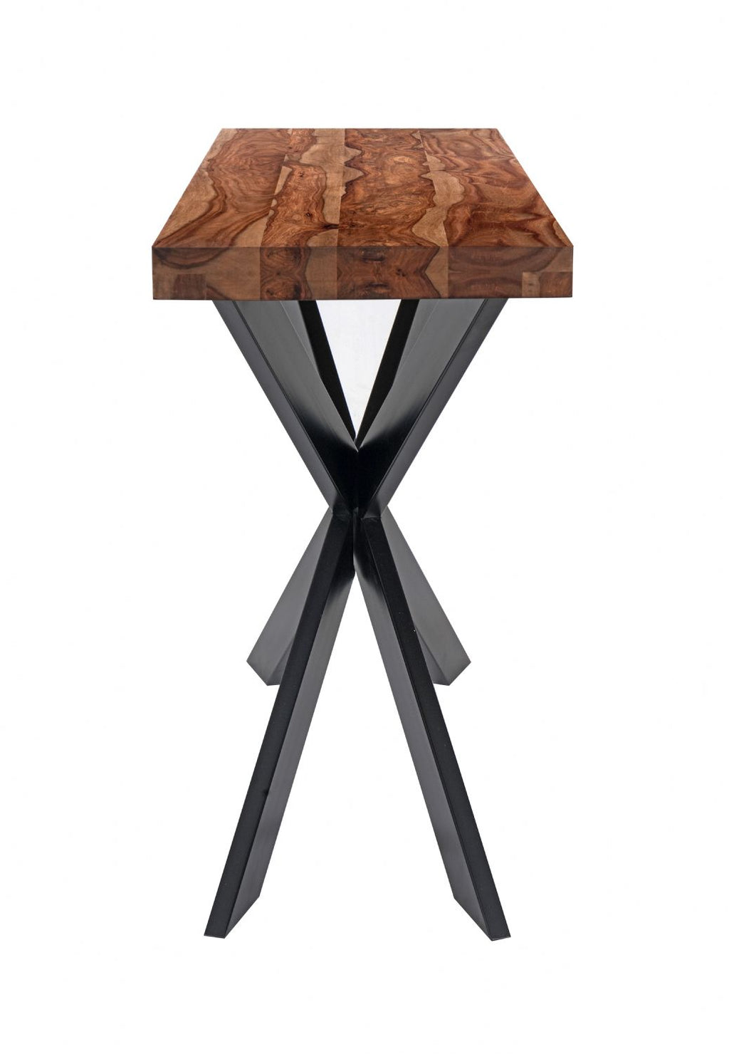 Modern Sheesham Wood Console Table with Black X Shaped Iron Frame - Home Furniture Interiors