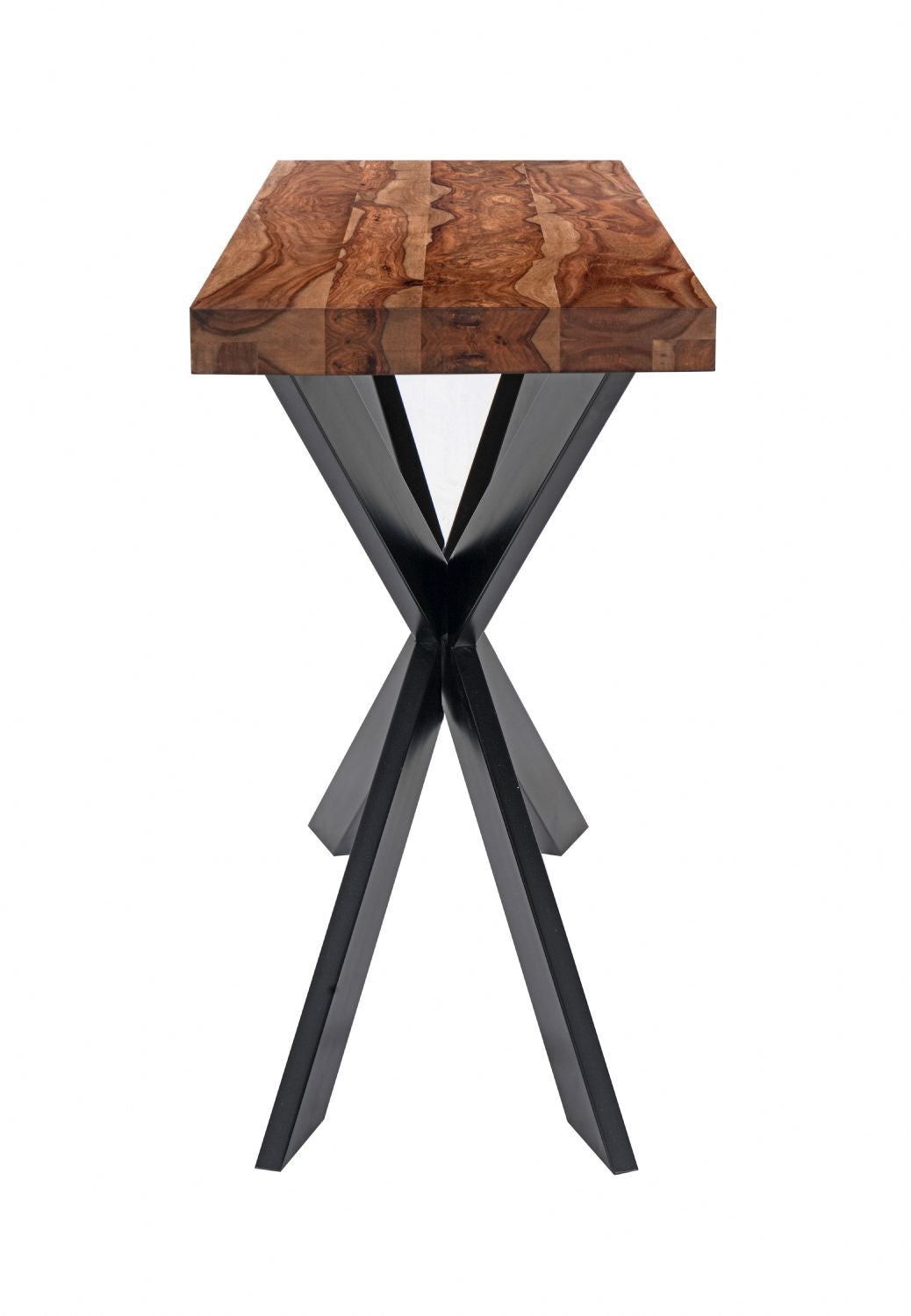 Modern Sheesham Wood Console Table with Black X Shaped Iron Frame - Home Furniture Interiors