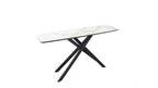 Modern White Marble Effect Ceramic Console Table with Black Metal Angled Base - Home Furniture Interiors