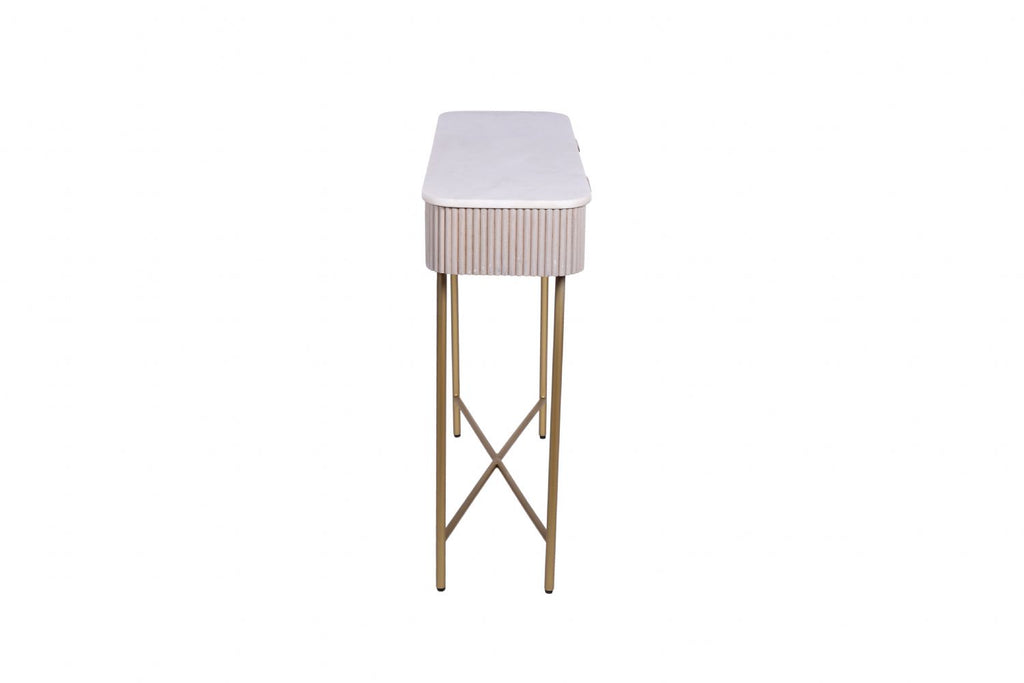 White Marble and Mango Wood 2 Drawer Console Table with Gold Metal Frame - Home Furniture Interiors