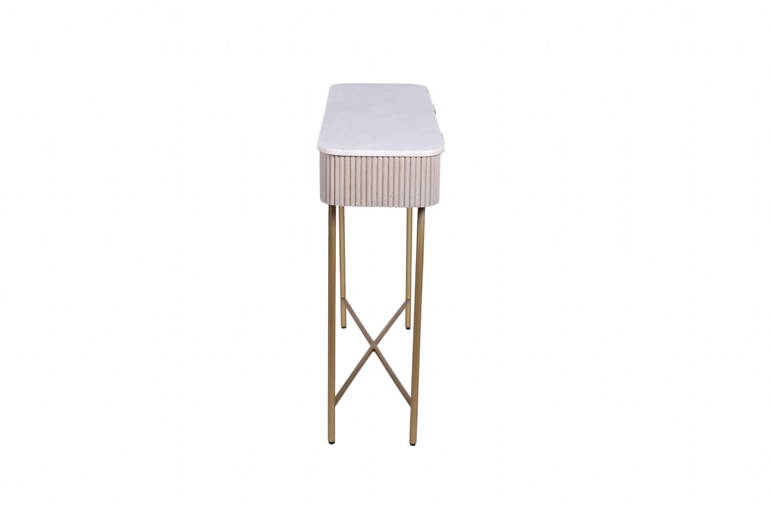 White Marble and Mango Wood 2 Drawer Console Table with Gold Metal Frame - Home Furniture Interiors