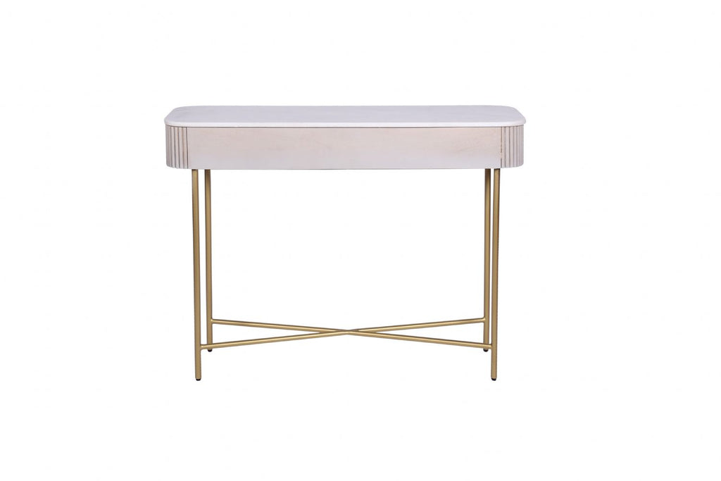 White Marble and Mango Wood 2 Drawer Console Table with Gold Metal Frame - Home Furniture Interiors