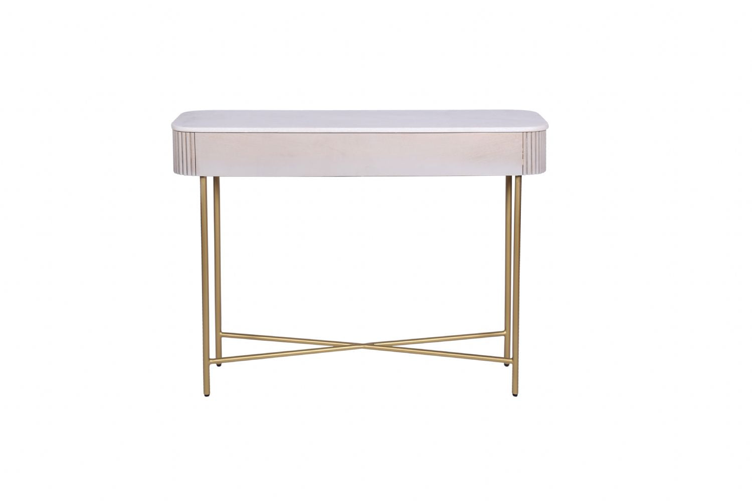 White Marble and Mango Wood 2 Drawer Console Table with Gold Metal Frame - Home Furniture Interiors