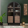 Black Mango Wood Arched 2 Door 3 Drawer Glass Display Cabinet with Shelves
