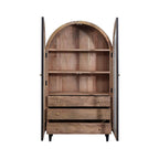 Black Mango Wood Arched 2 Door 3 Drawer Glass Display Cabinet with Shelves - Home Furniture Interiors