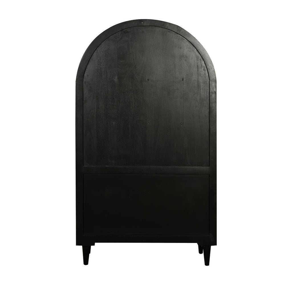 Black Mango Wood Arched 2 Door 3 Drawer Glass Display Cabinet with Shelves - Home Furniture Interiors