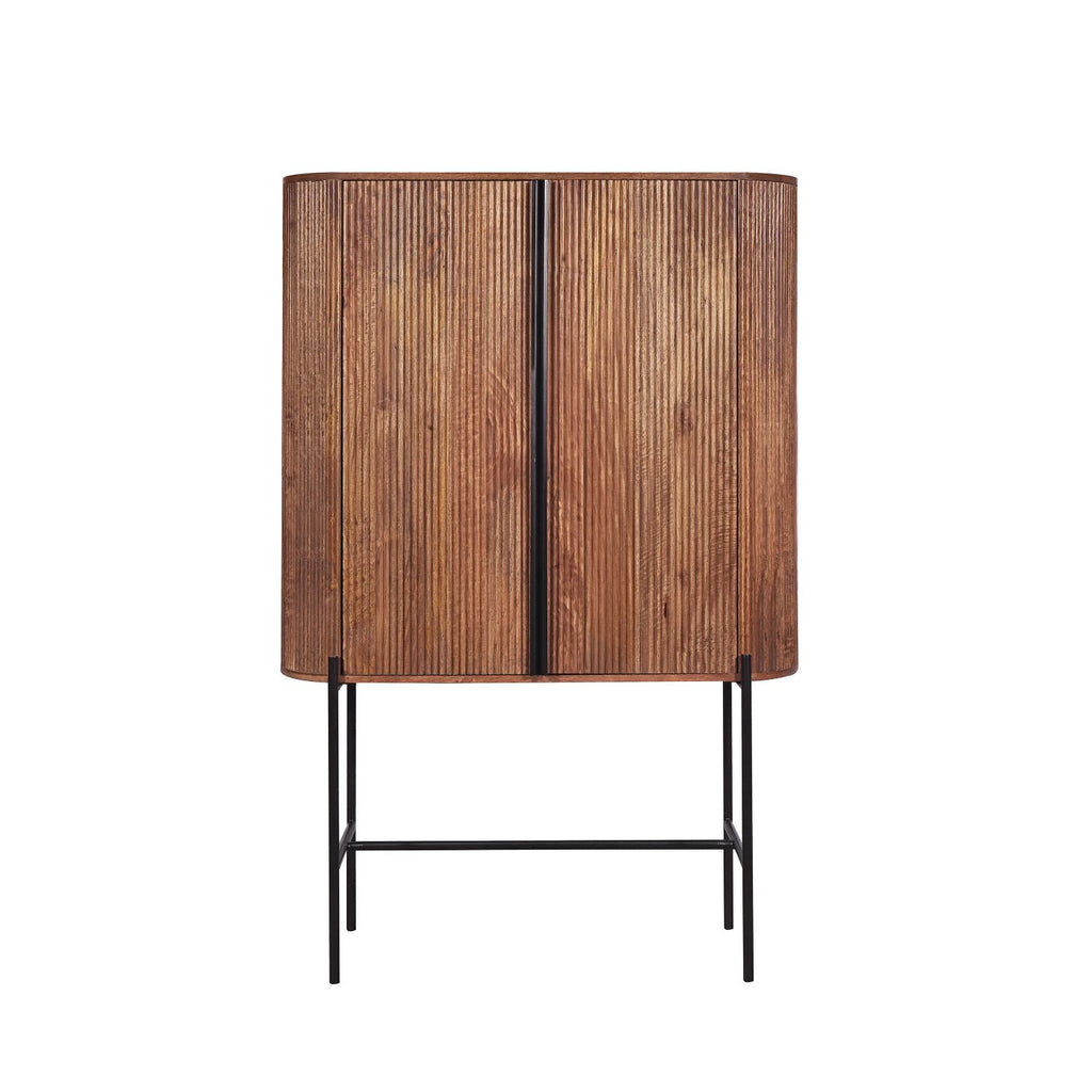 Industrial Mango Wood High Storage Cupboard with Grooved Shelves - Home Furniture Interiors