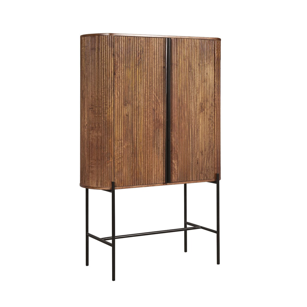 Industrial Mango Wood High Storage Cupboard with Grooved Shelves - Home Furniture Interiors