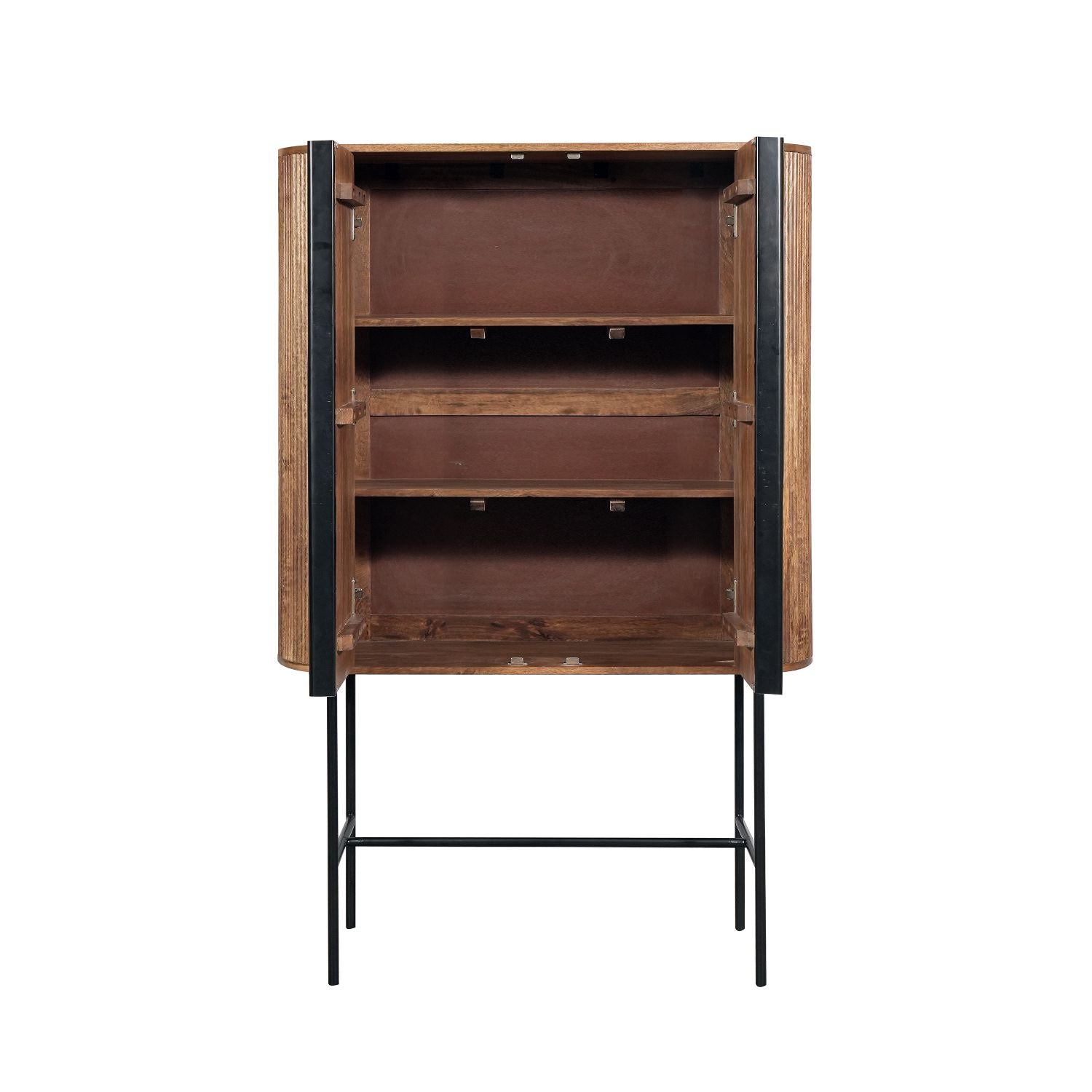 Industrial Mango Wood High Storage Cupboard with Grooved Shelves - Home Furniture Interiors