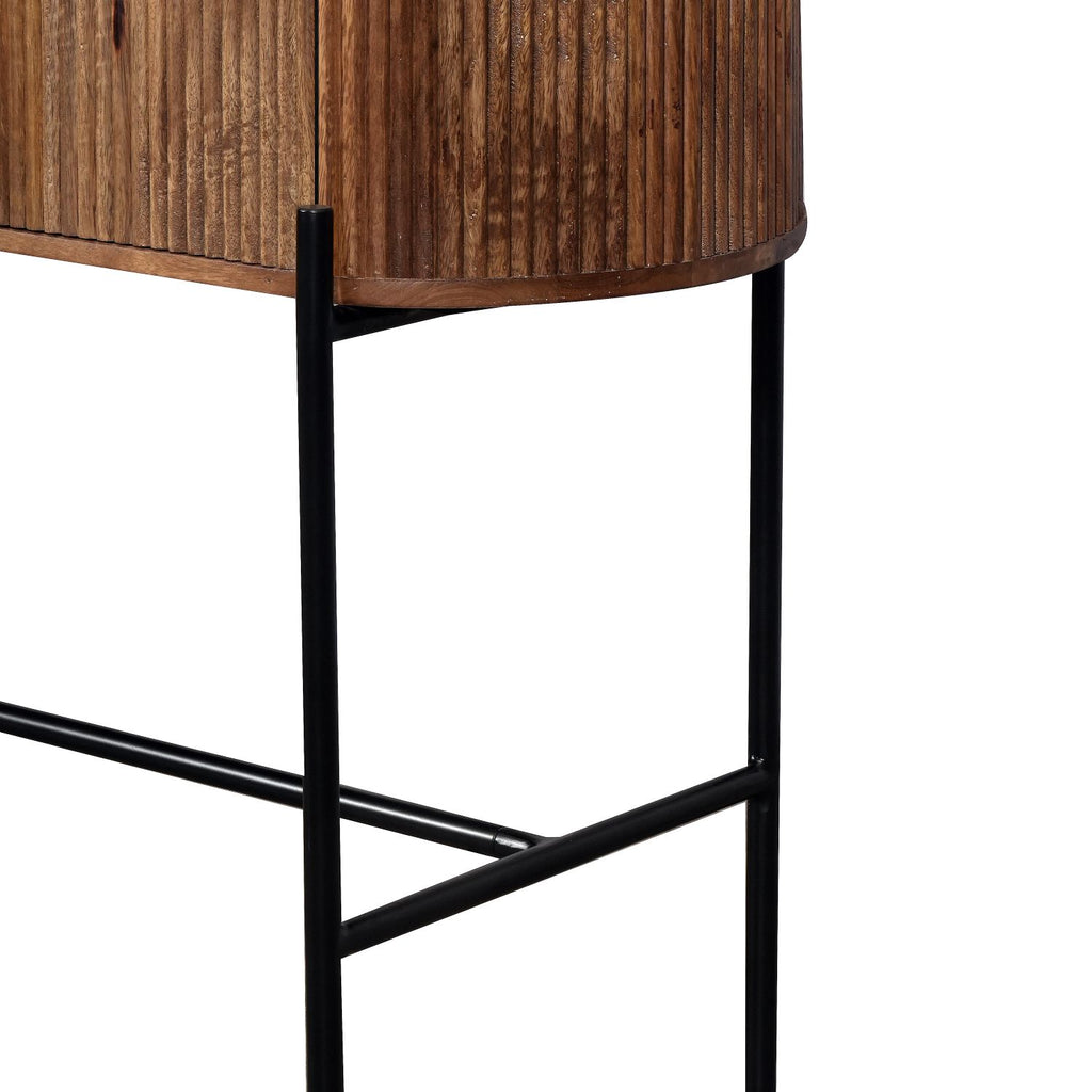 Industrial Mango Wood High Storage Cupboard with Grooved Shelves - Home Furniture Interiors