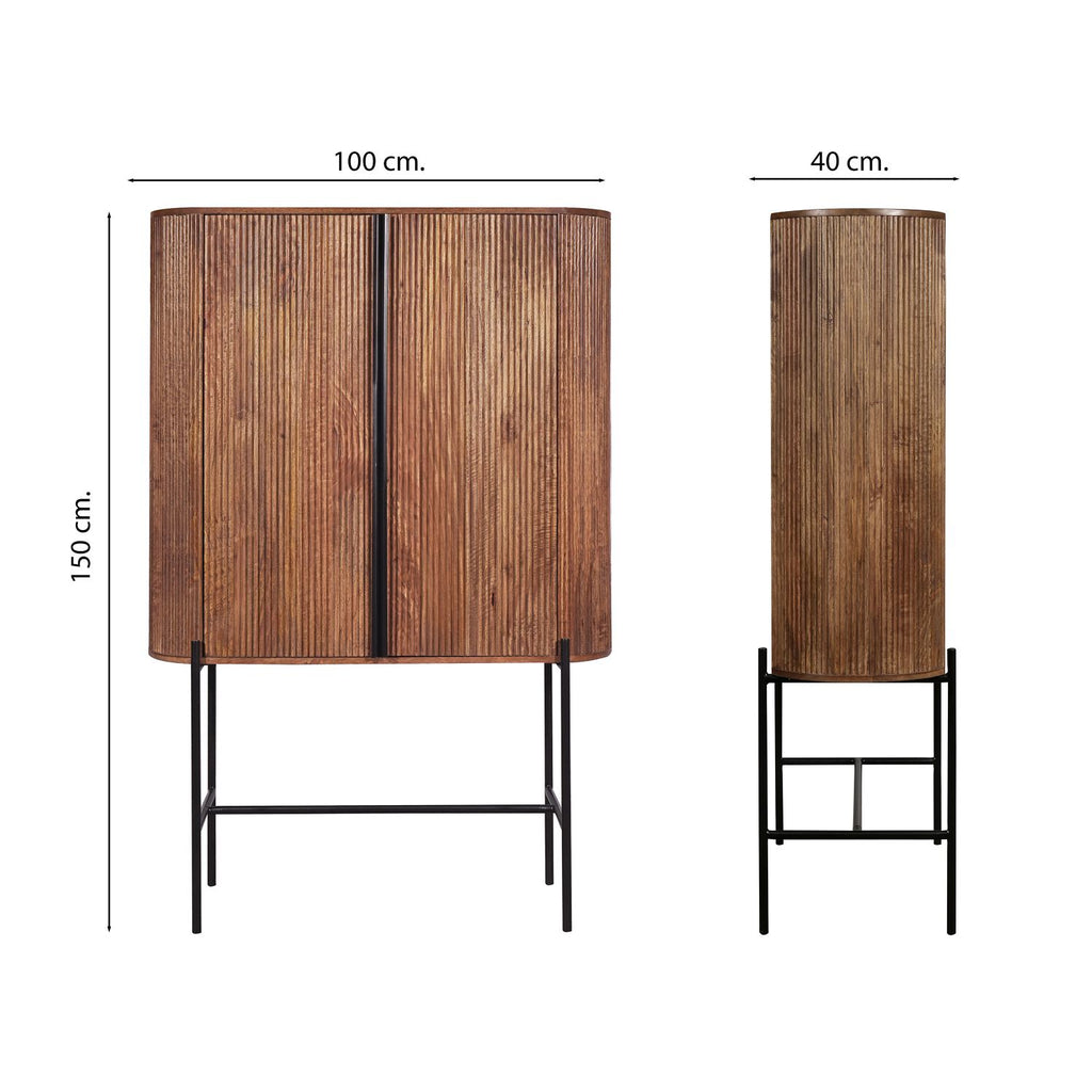 Industrial Mango Wood High Storage Cupboard with Grooved Shelves - Home Furniture Interiors