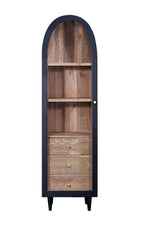 Modern Black and Natural Mango Wood 1 Door 3 Drawer Arched Cabinet - Home Furniture Interiors