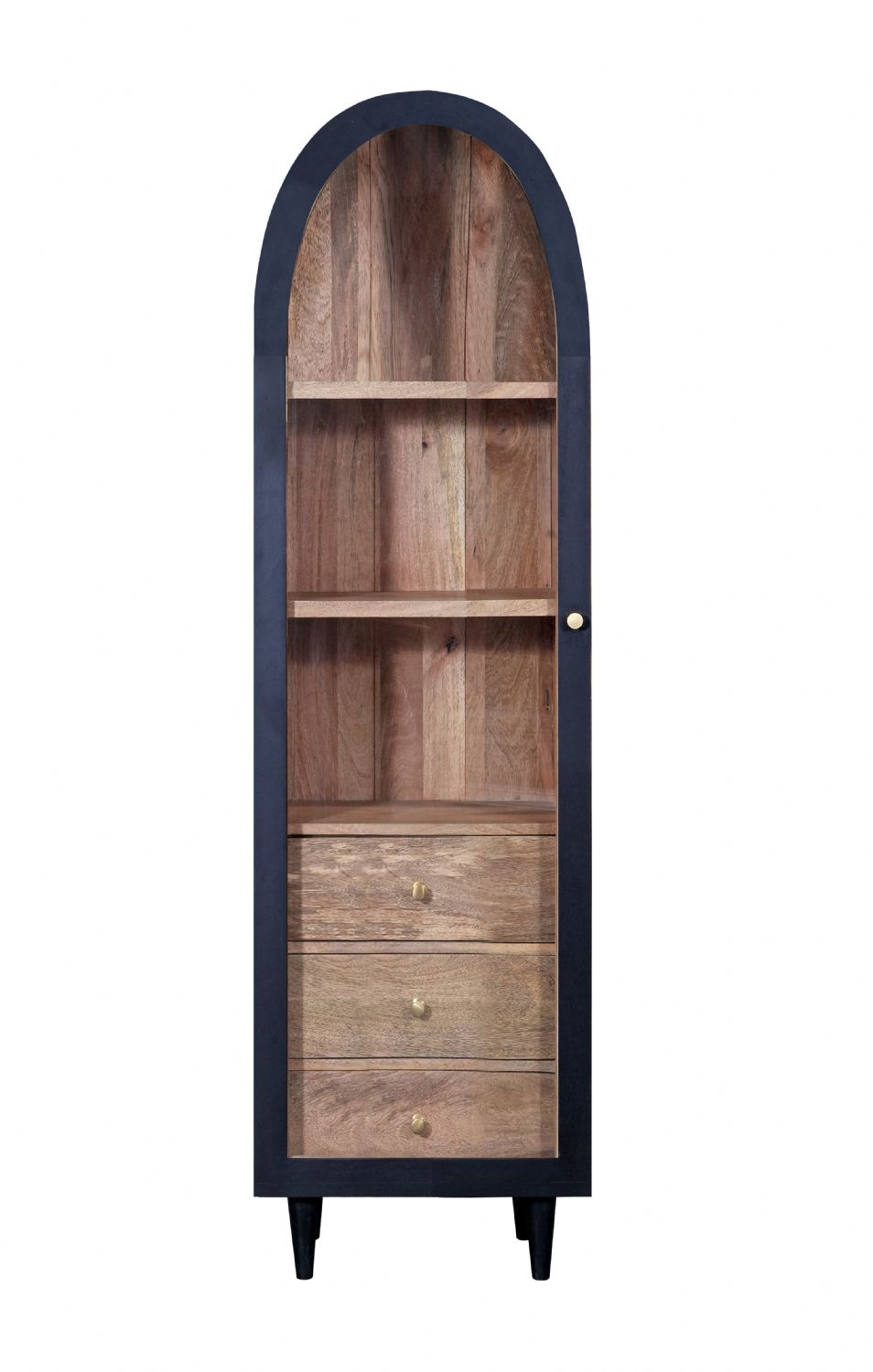 Modern Black and Natural Mango Wood 1 Door 3 Drawer Arched Cabinet - Home Furniture Interiors
