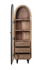 Modern Black and Natural Mango Wood 1 Door 3 Drawer Arched Cabinet - Home Furniture Interiors