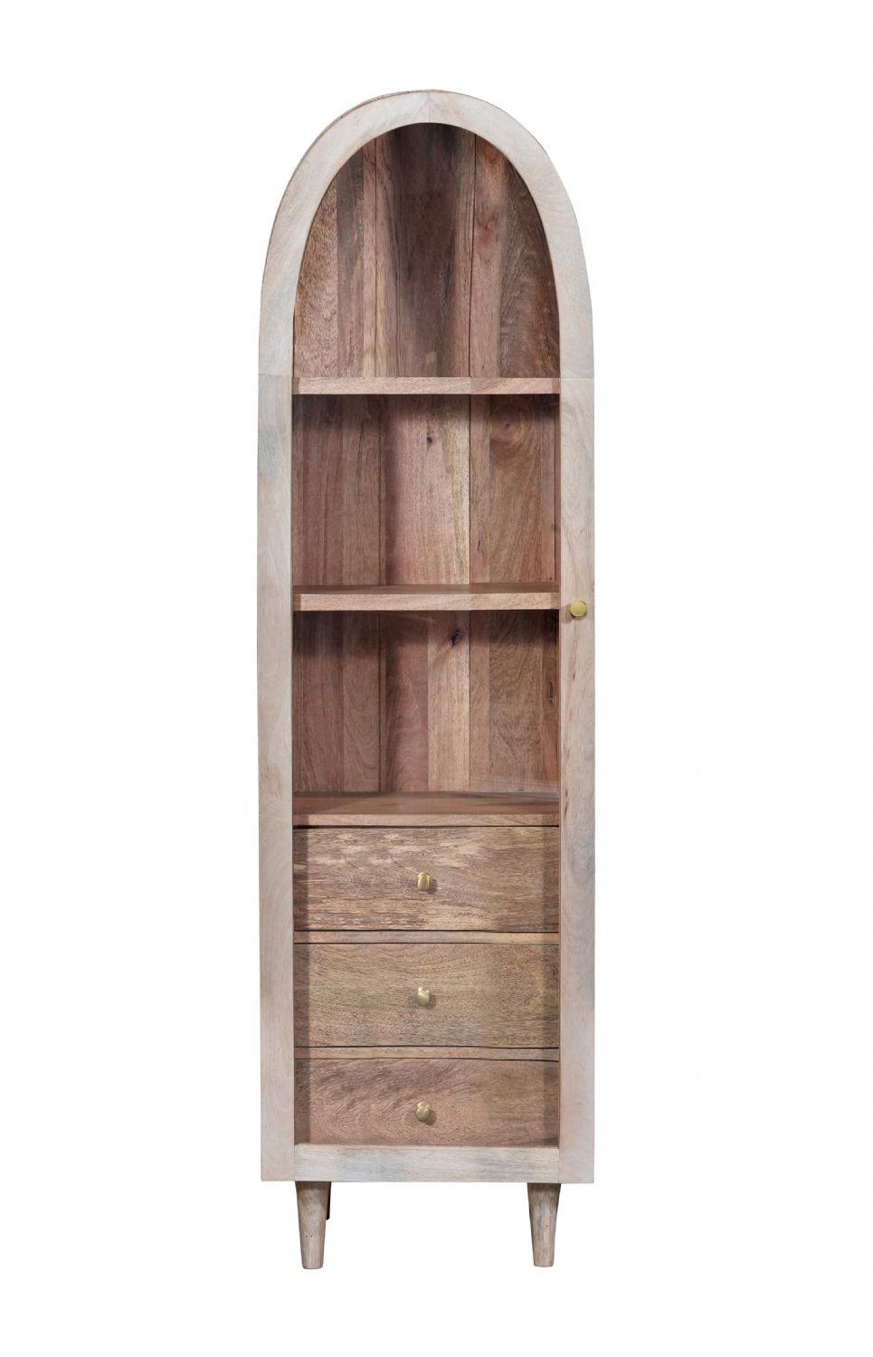 Modern Whitewashed Mango Wood 1 Door 3 Drawer Cabinet with Arched Frame - Home Furniture Interiors