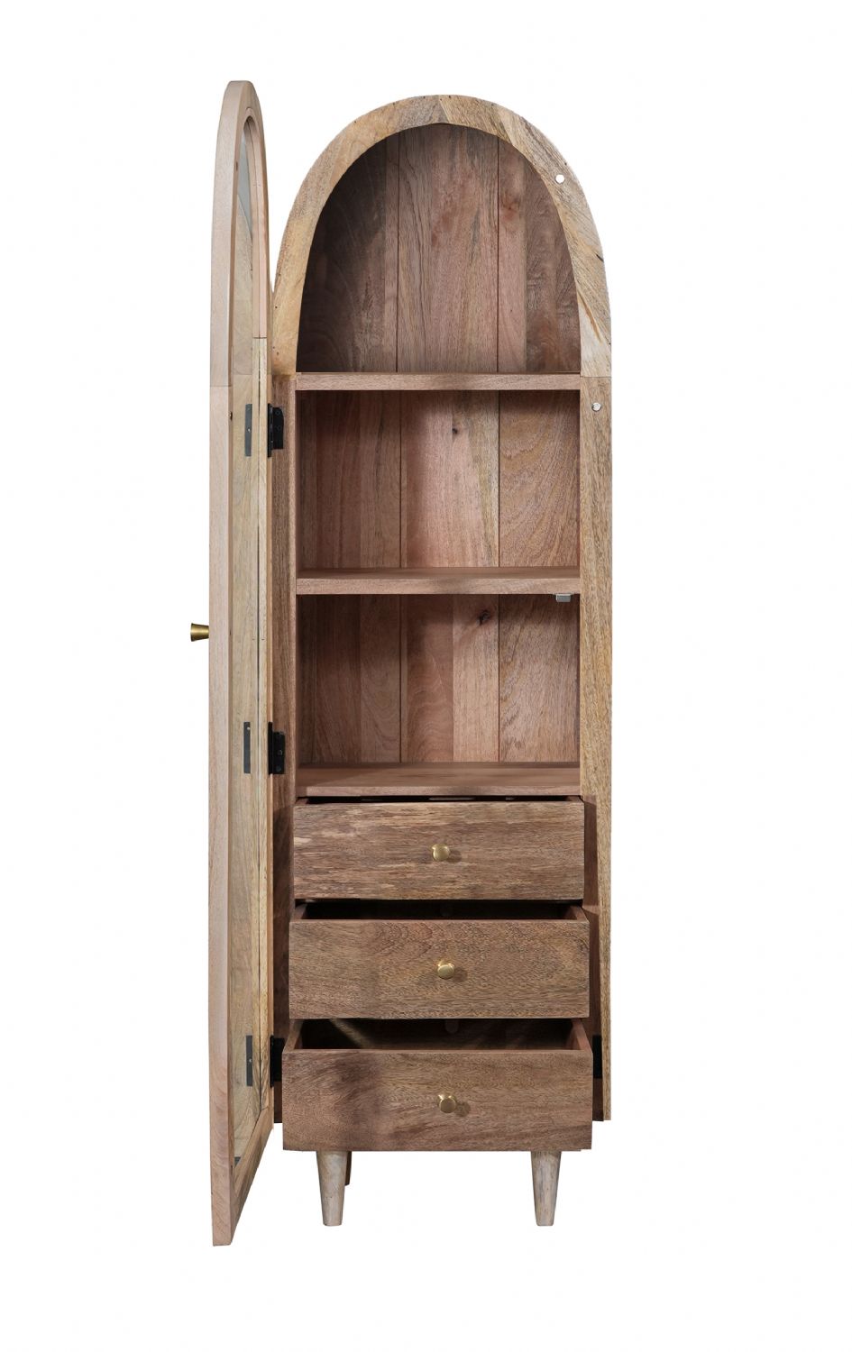 Modern Whitewashed Mango Wood 1 Door 3 Drawer Cabinet with Arched Frame - Home Furniture Interiors