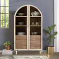 White Mango Wood Arched 2 Door 3 Drawer Glass Display Cabinet with Shelves