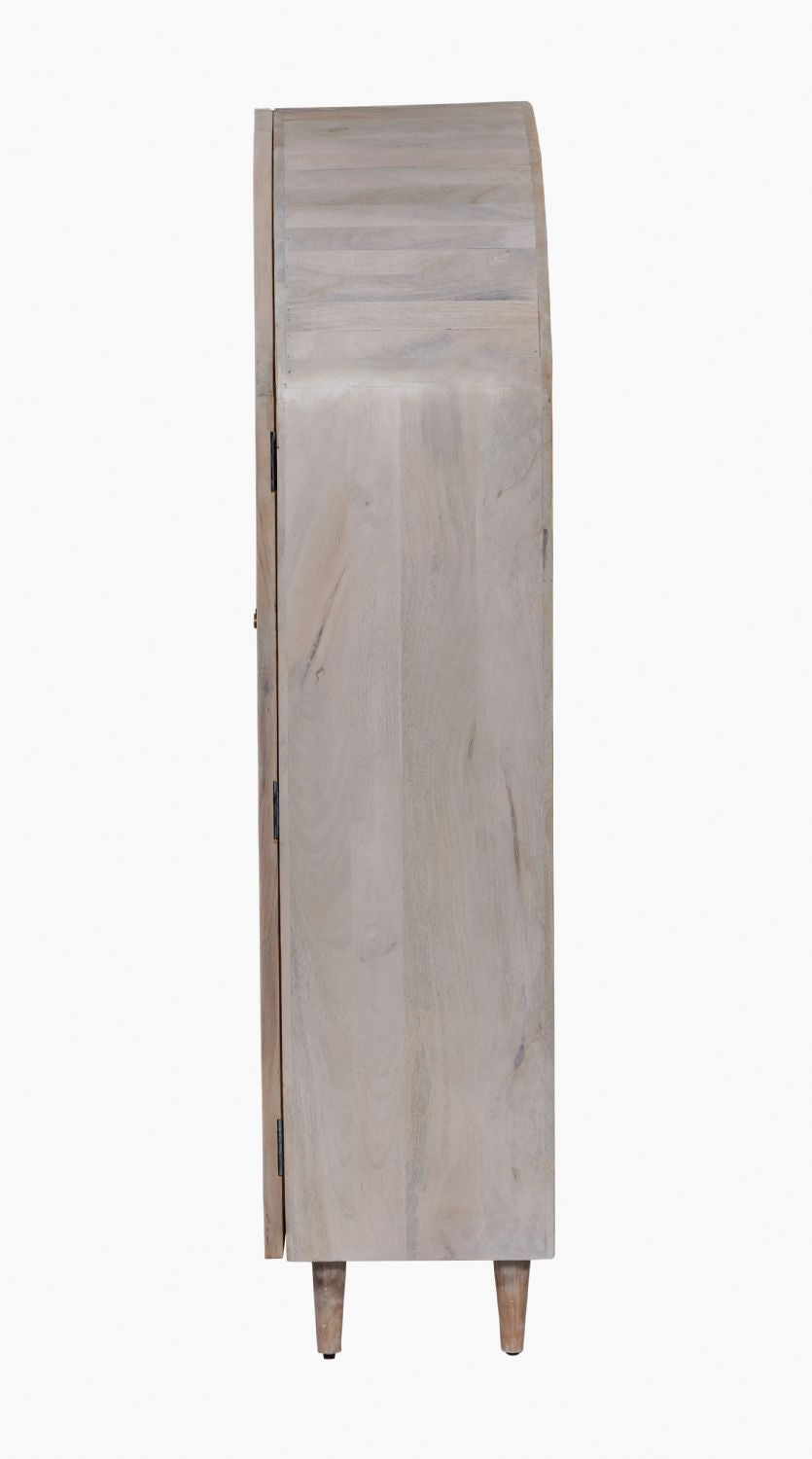 White Mango Wood Arched 2 Door 3 Drawer Glass Display Cabinet with Shelves - Home Furniture Interiors