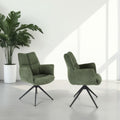 Modern Green Chenille Swivel Dining Chair with Black Metal Spider Base