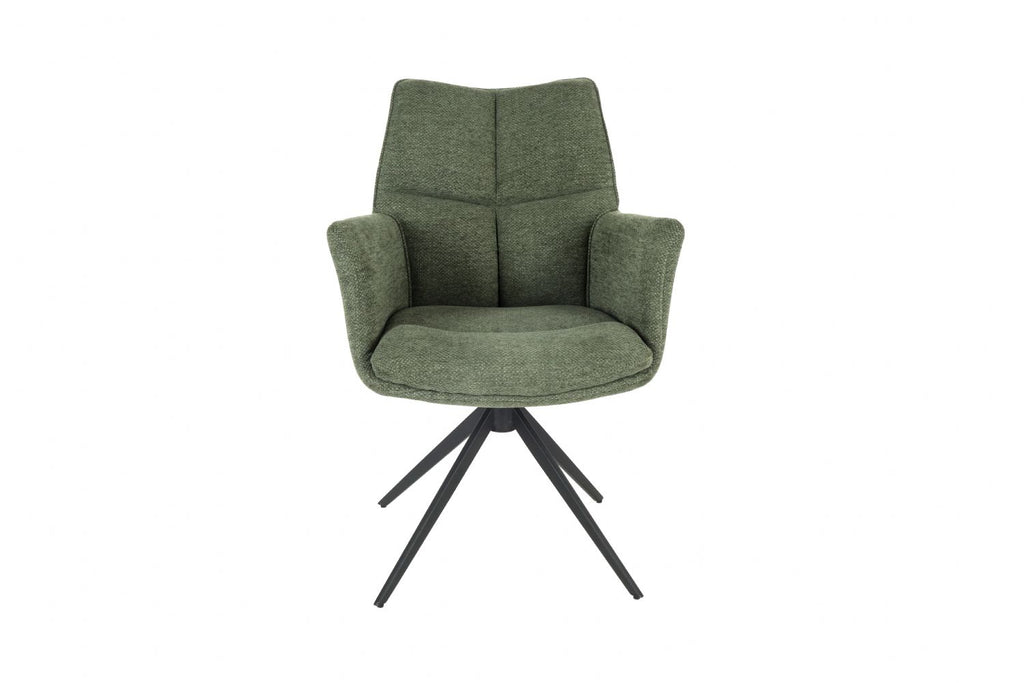 Modern Green Chenille Swivel Dining Chair with Black Metal Spider Base - Home Furniture Interiors