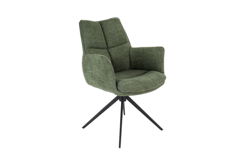 Modern Green Chenille Swivel Dining Chair with Black Metal Spider Base - Home Furniture Interiors