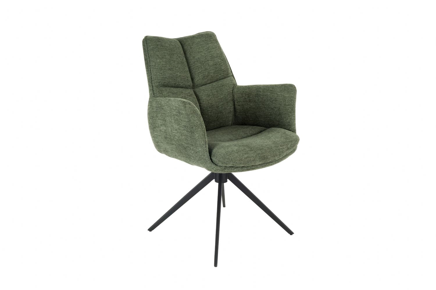 Modern Green Chenille Swivel Dining Chair with Black Metal Spider Base - Home Furniture Interiors