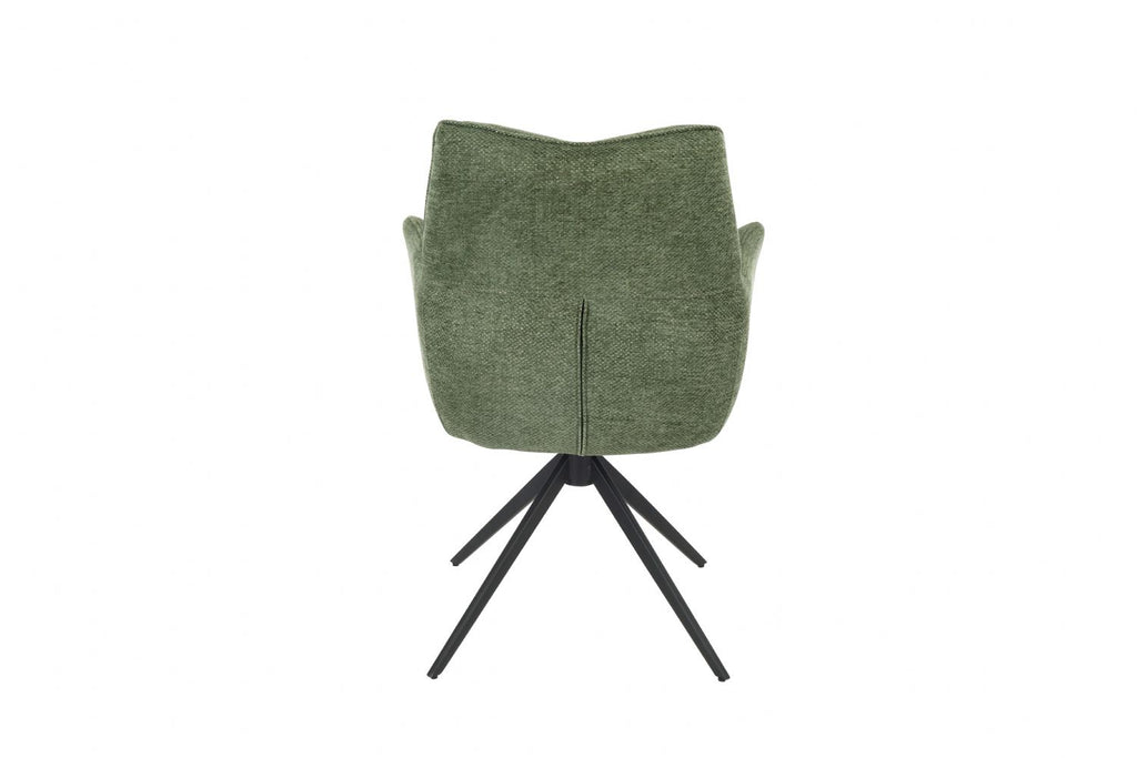 Modern Green Chenille Swivel Dining Chair with Black Metal Spider Base - Home Furniture Interiors