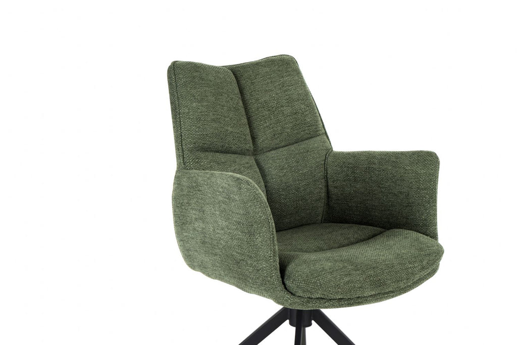 Modern Green Chenille Swivel Dining Chair with Black Metal Spider Base - Home Furniture Interiors