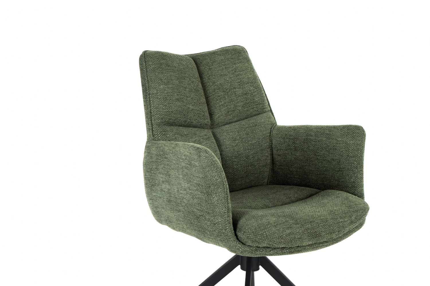 Modern Green Chenille Swivel Dining Chair with Black Metal Spider Base - Home Furniture Interiors