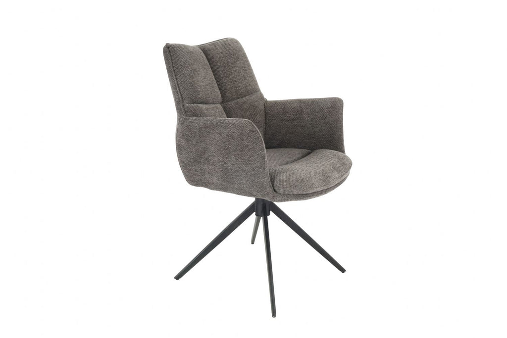 Modern Grey Chenille Swivel Dining Chair with Black Metal Spider Base - Home Furniture Interiors