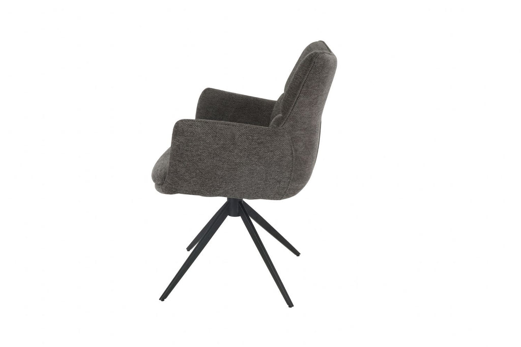 Modern Grey Chenille Swivel Dining Chair with Black Metal Spider Base - Home Furniture Interiors