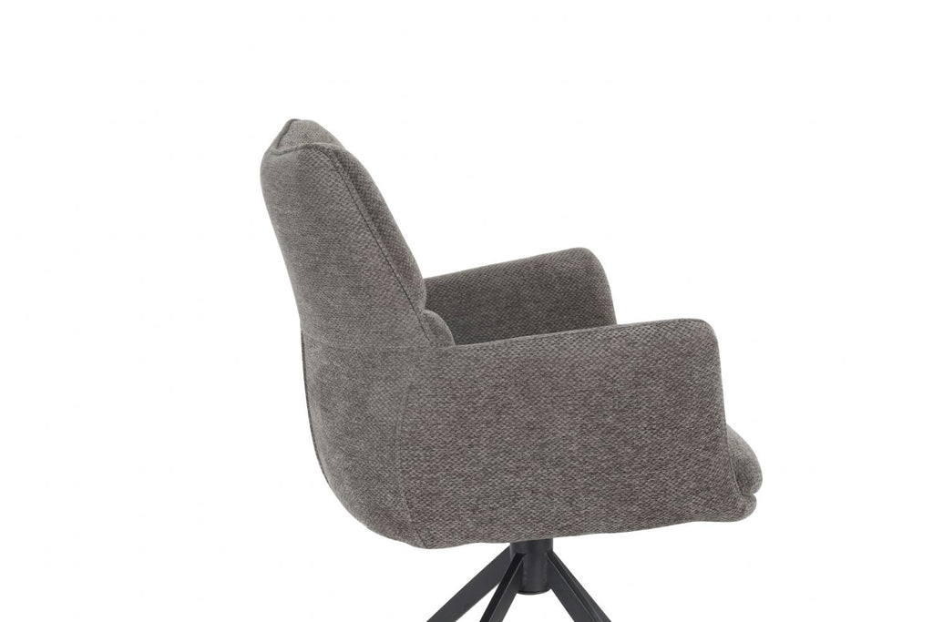 Modern Grey Chenille Swivel Dining Chair with Black Metal Spider Base - Home Furniture Interiors