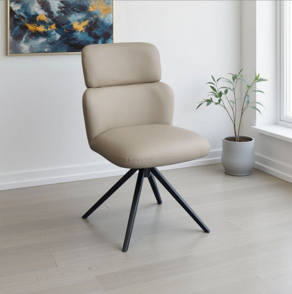 Modern PU Taupe Upholstered Dining Chair with Black Iron Base