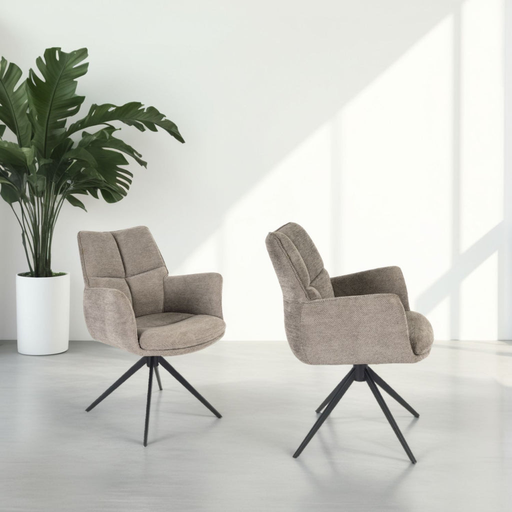 Modern Taupe Chenille Swivel Dining Chair with Black Metal Spider Base