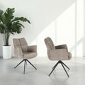 Modern Taupe Chenille Swivel Dining Chair with Black Metal Spider Base