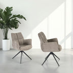 Modern Taupe Chenille Swivel Dining Chair with Black Metal Spider Base