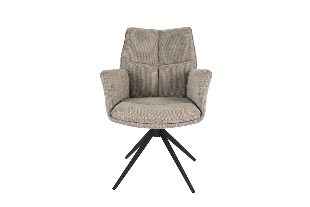 Modern Taupe Chenille Swivel Dining Chair with Black Metal Spider Base - Home Furniture Interiors