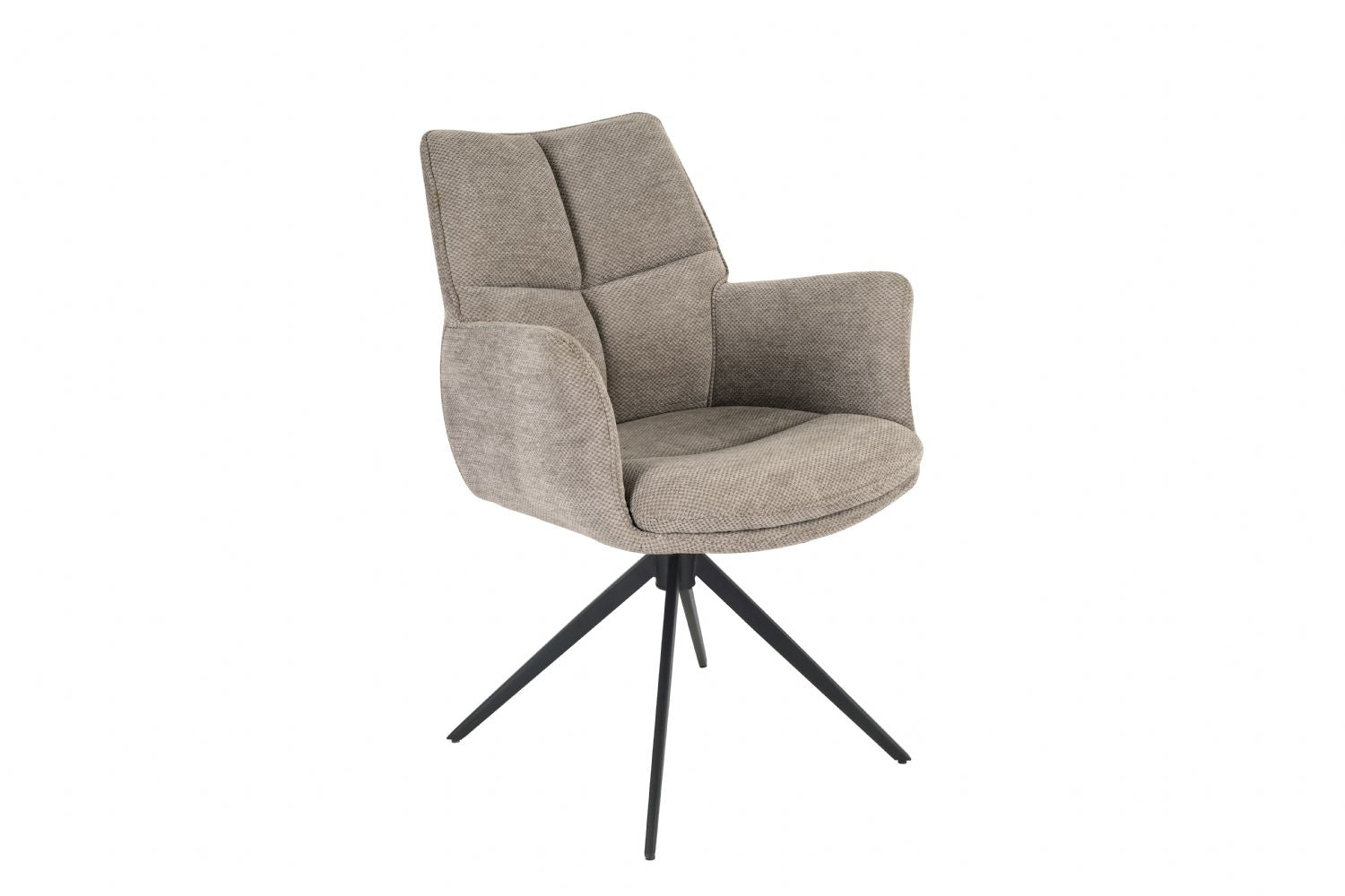 Modern Taupe Chenille Swivel Dining Chair with Black Metal Spider Base - Home Furniture Interiors