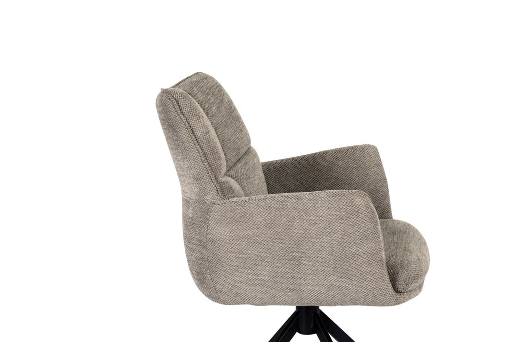 Modern Taupe Chenille Swivel Dining Chair with Black Metal Spider Base - Home Furniture Interiors